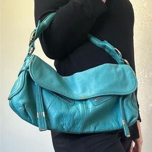 B.Makowsky Teal Turquoise Leather Bag